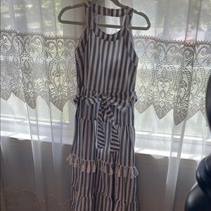 Striped Sleeveless Maxi Dress with Belt